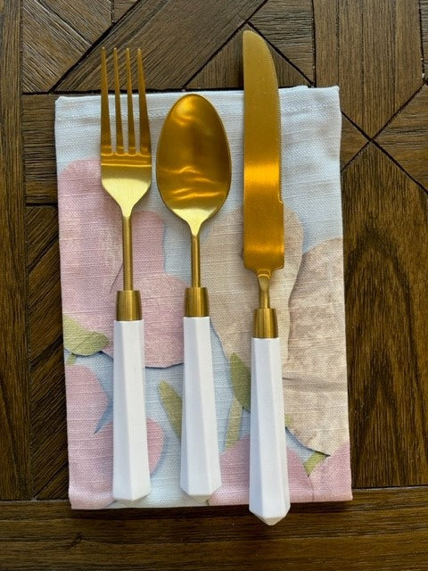 White | Gold Hexagonal Cutlery Set